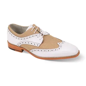 Arch Support Technology Luxe Linen & Leather Classics - White & Natural Wingtip Lace Shoes with Linen Upper