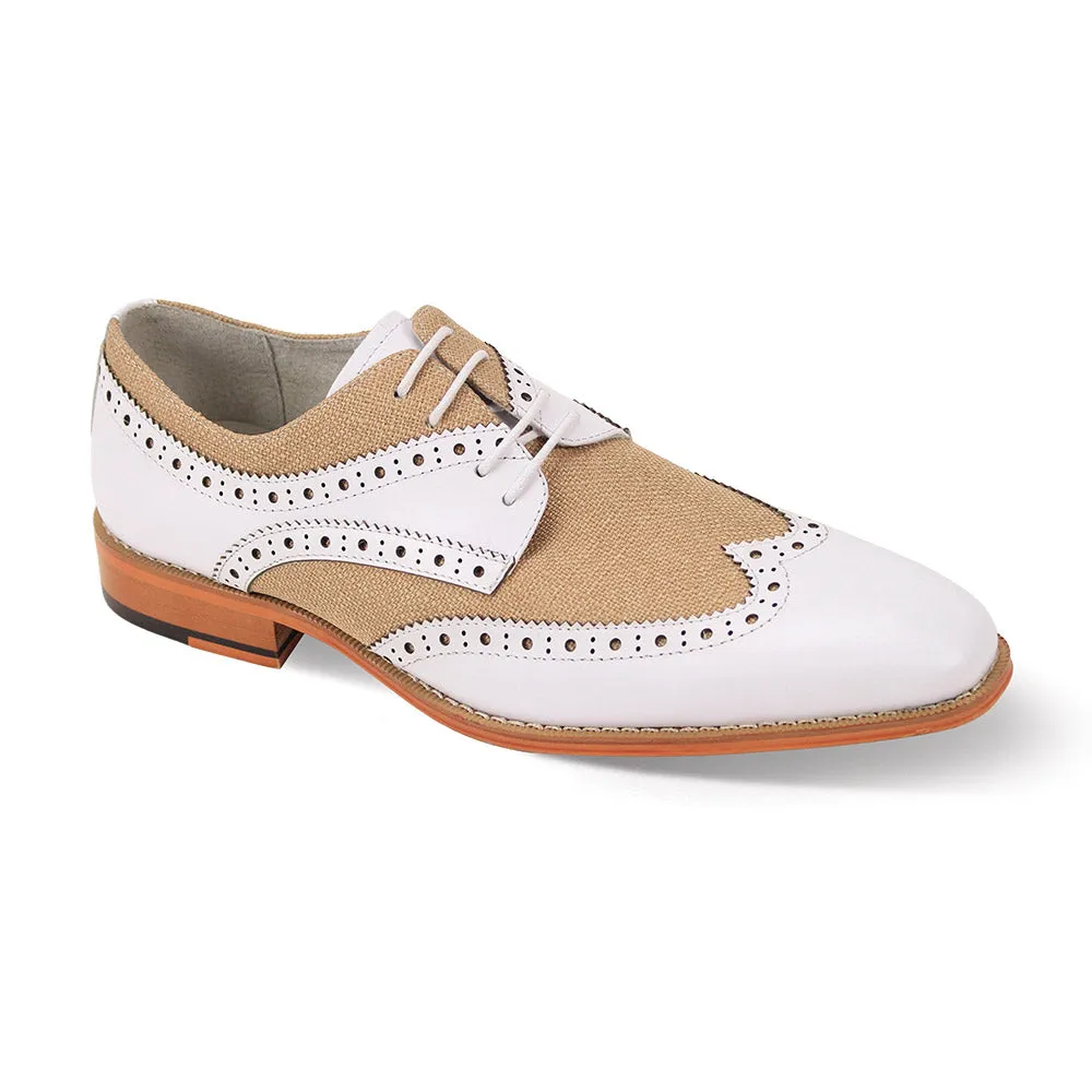 Arch Support Technology Luxe Linen & Leather Classics - White & Natural Wingtip Lace Shoes with Linen Upper