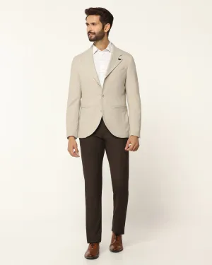 Formal Beige Textured Blazer - Blanc Minimalist Aesthetic Modern Drop Tail Hem