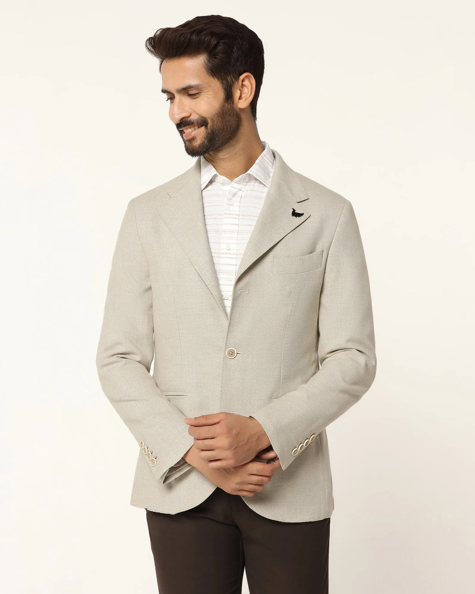 Formal Beige Textured Blazer - Blanc Reversible Style