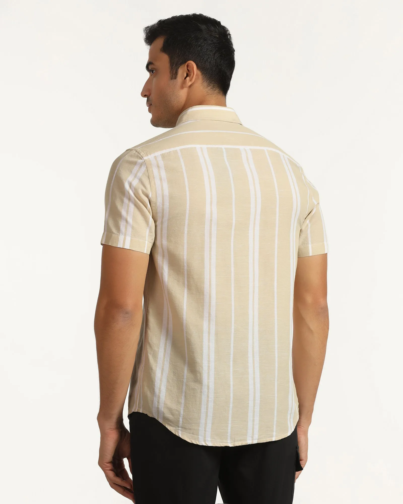 Soft touch finish Outdoor Adventure Linen Casual Half Sleeve Yellow Stripe Shirt - breton