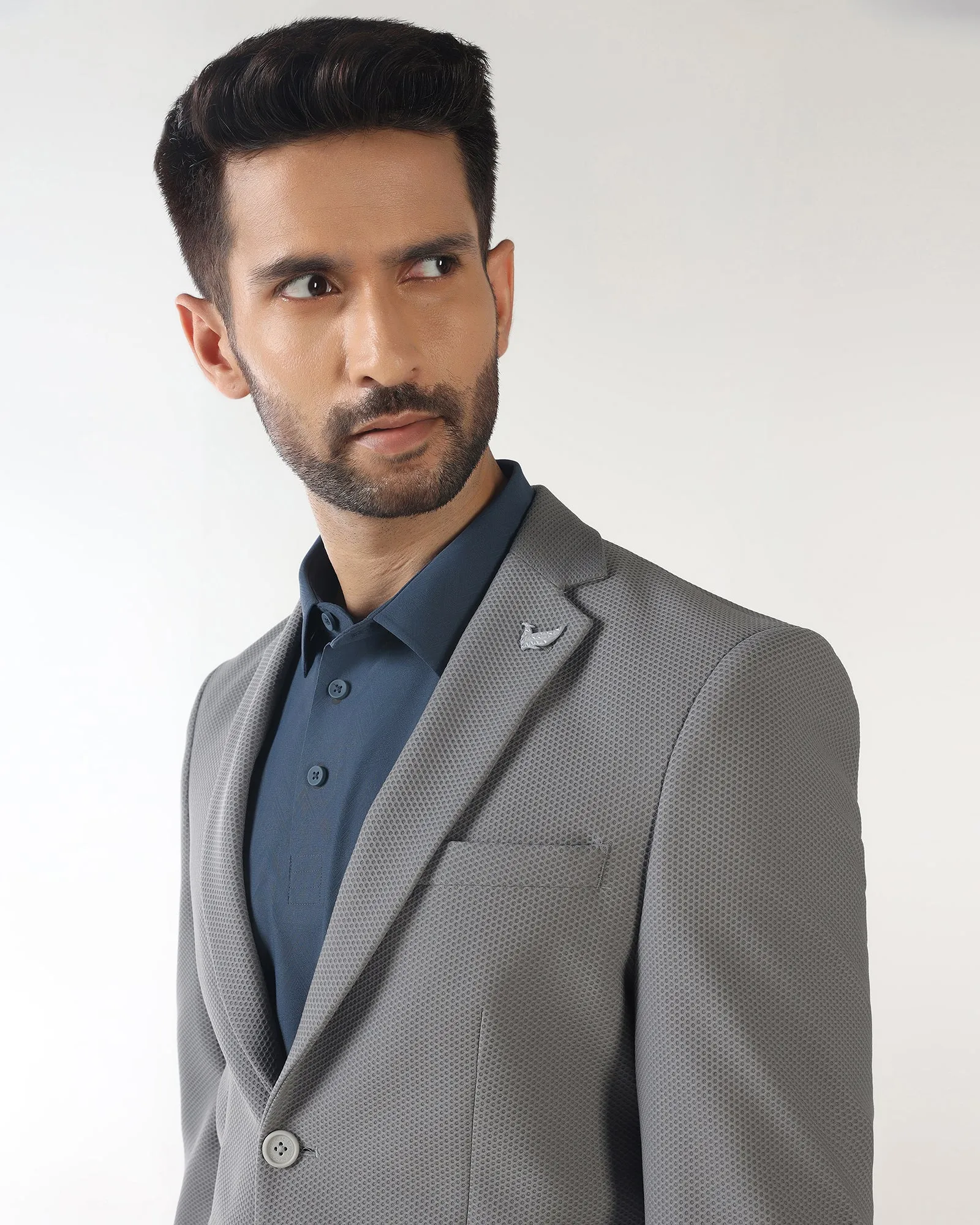 Neutral Look Reflective Detailing Dark Grey TechPro Textured Blazer - Bowmore