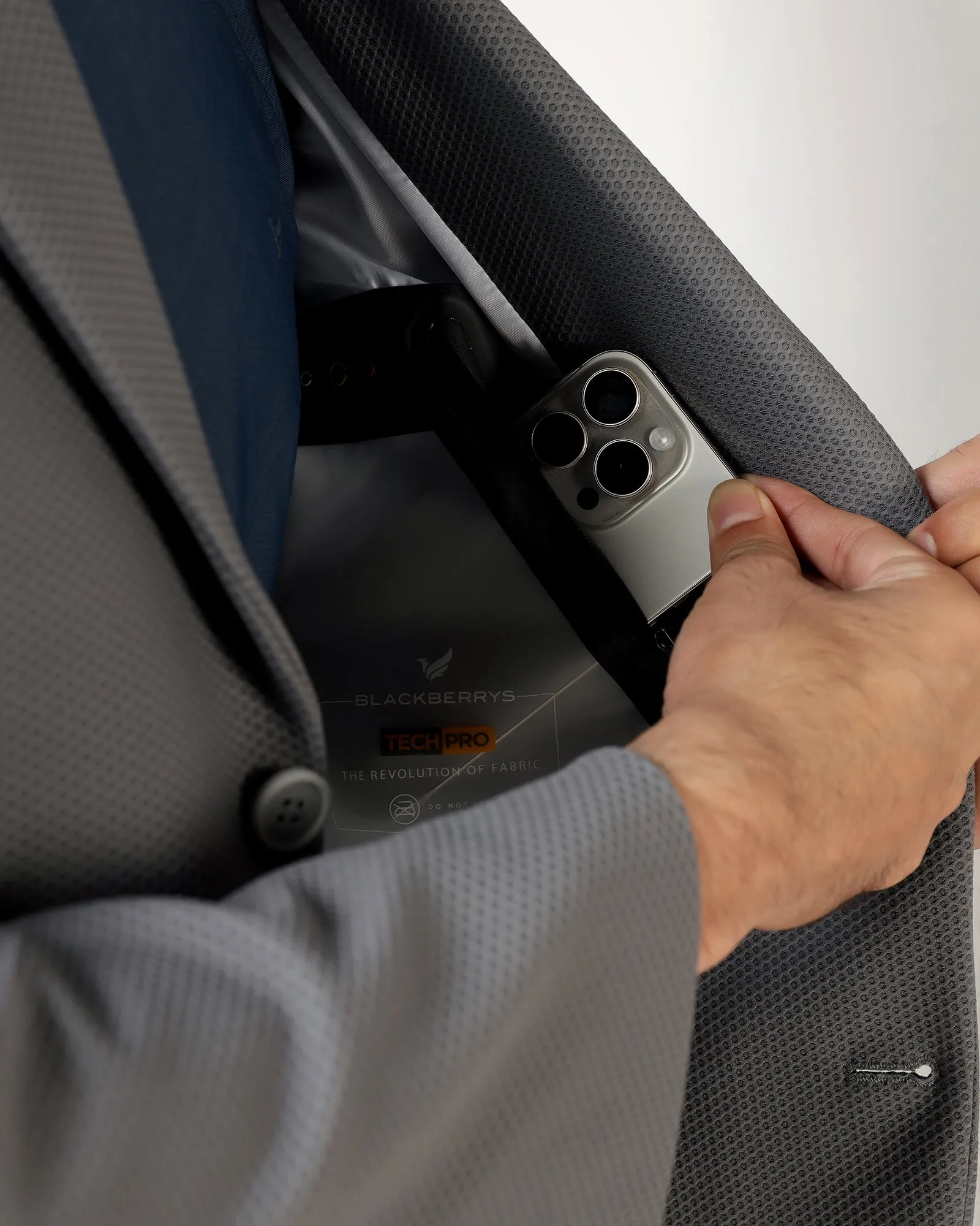 Dark Grey TechPro Textured Blazer - Bowmore Taped Neckline Sport Inspired Style