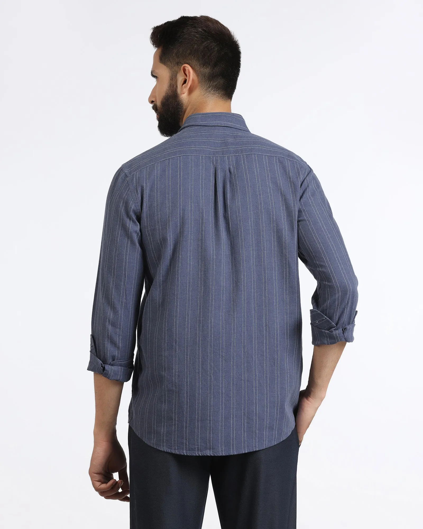 Non Iron Fitted Design Blue Stripe Shirt - Numo