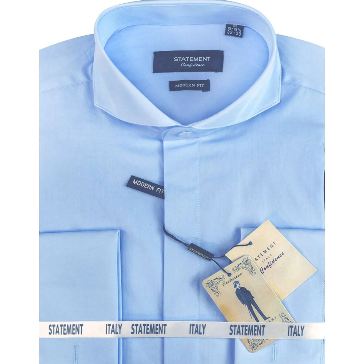 Trendy Pattern Gliese Collection: Blue Modern Fit Dress Shirt with French Cuffs