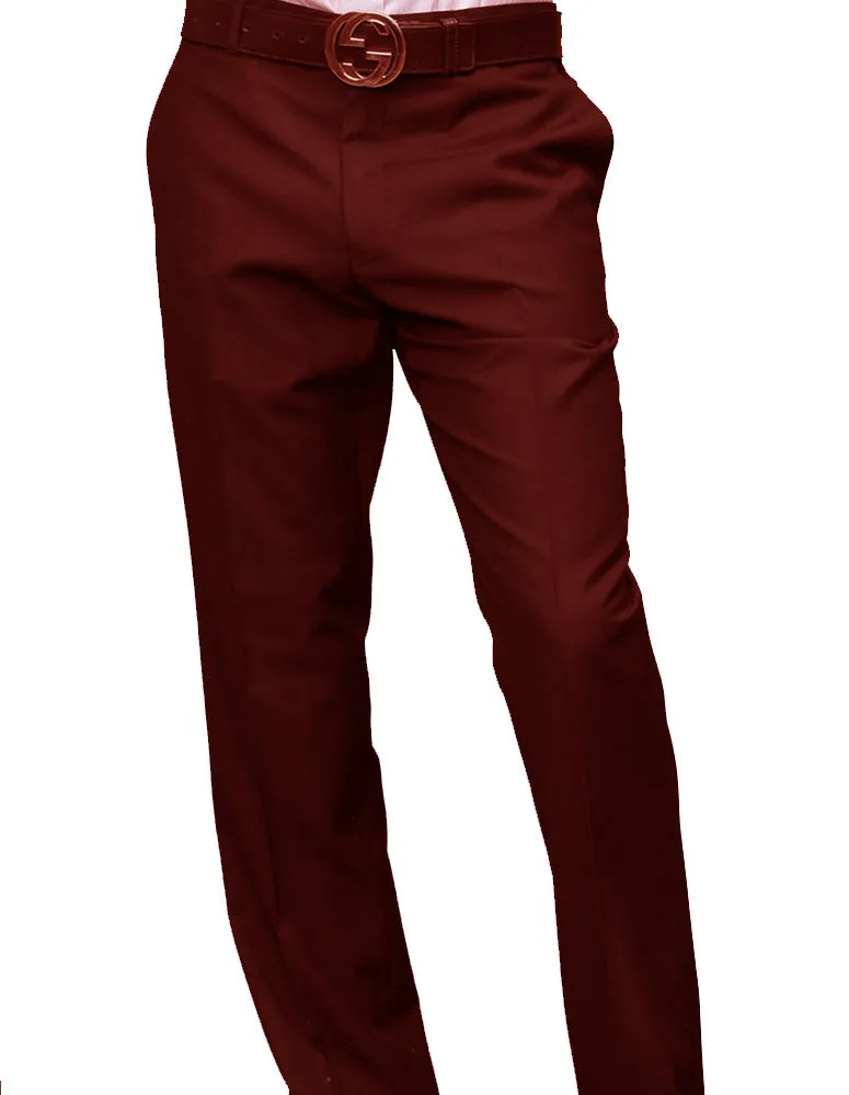 BURGUNDY MODERN FIT FLAT FRONT DRESS PANTS WrinkleResistantMaterial Breathable mesh design