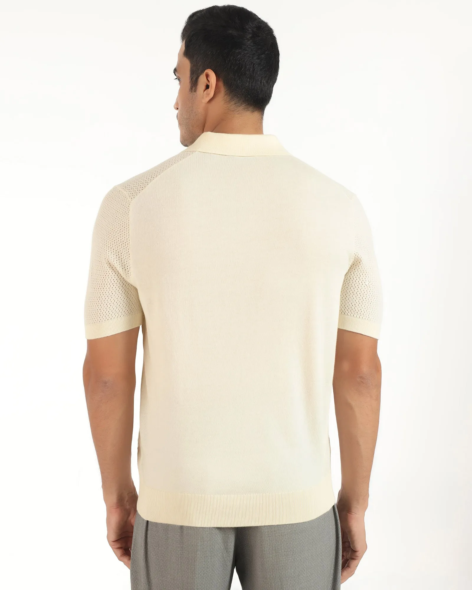 Polo Powder Yellow Textured T-Shirt - Mesh Summer Fashion