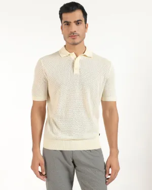 Golf Style Polo Powder Yellow Textured T-Shirt - Mesh