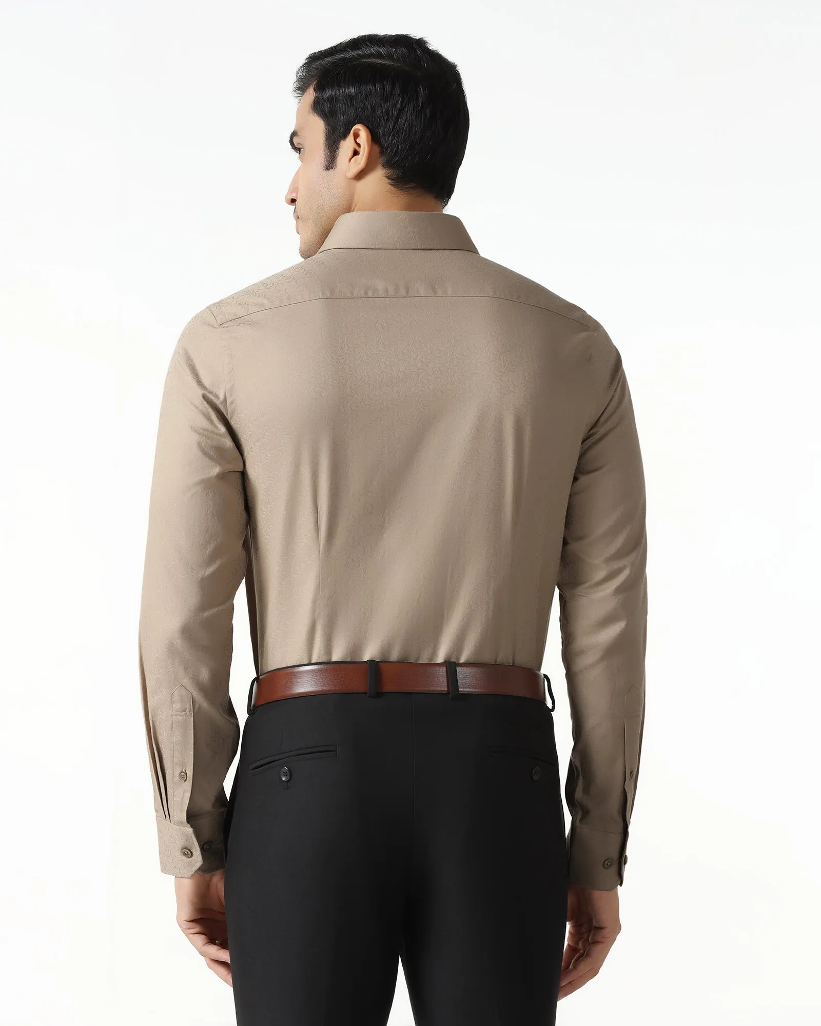 High-End Finish Wrinkle Resistant Beige Jacquard Shirt - Romeo