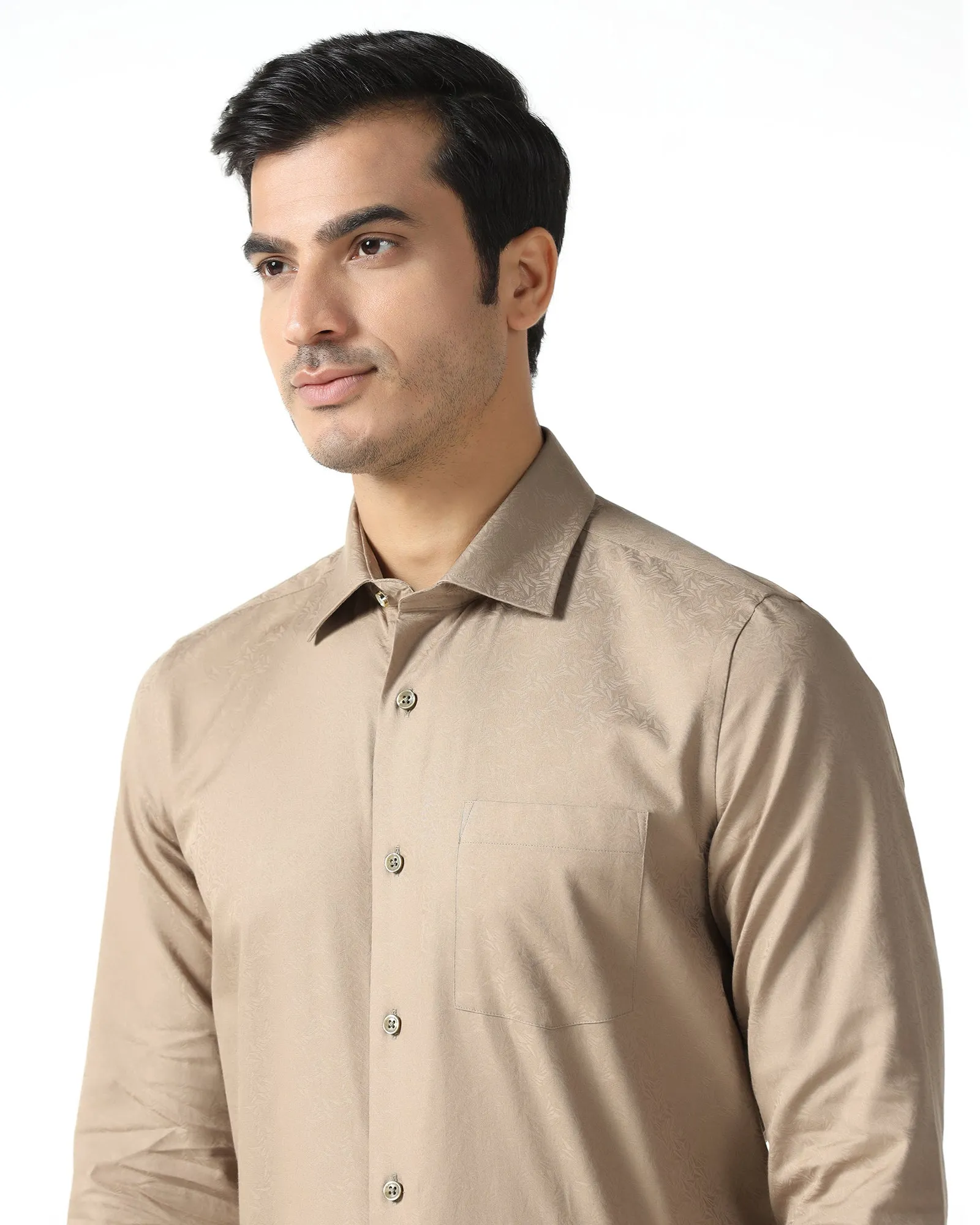 Beige Jacquard Shirt - Romeo Sustainable production fade resistant color