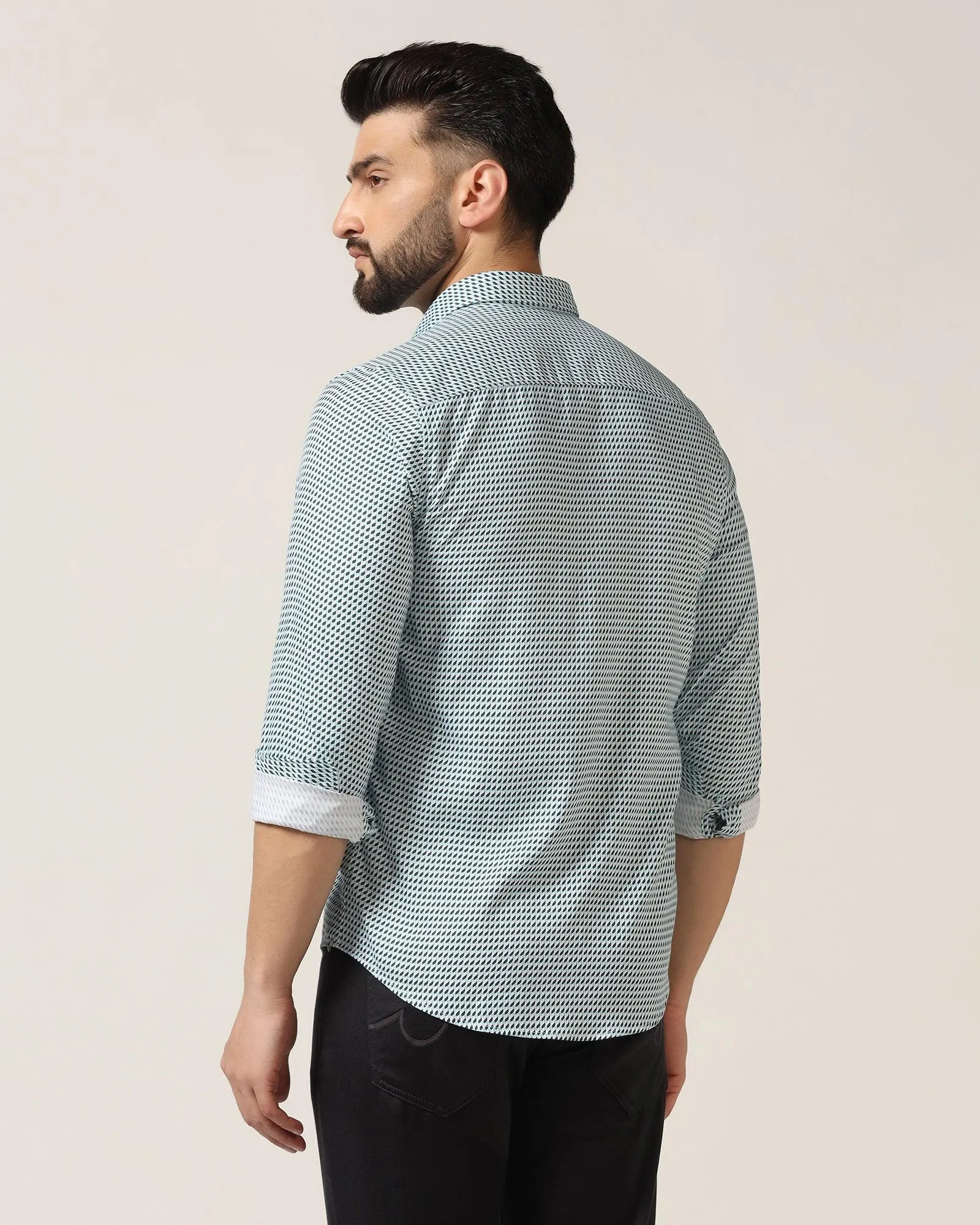 Ventilated Back Panel Fashion staples Casual Green Printed Shirt - Silver