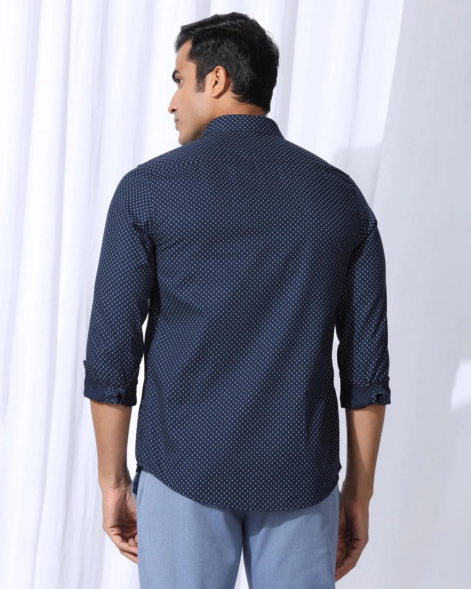 Casual Navy Printed Shirt - Renan Shimmer Effect