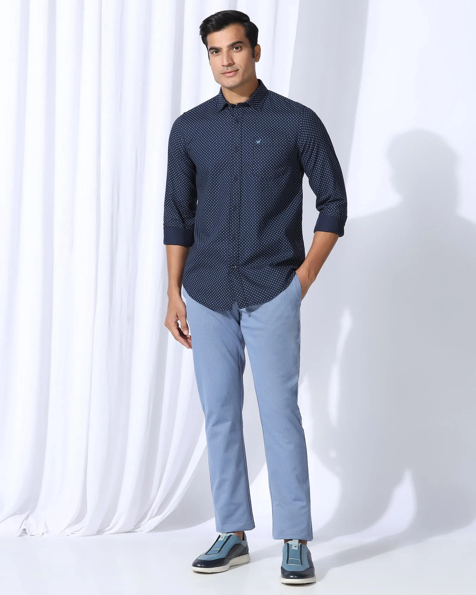 Casual Navy Printed Shirt - Renan Tailored Cuffs