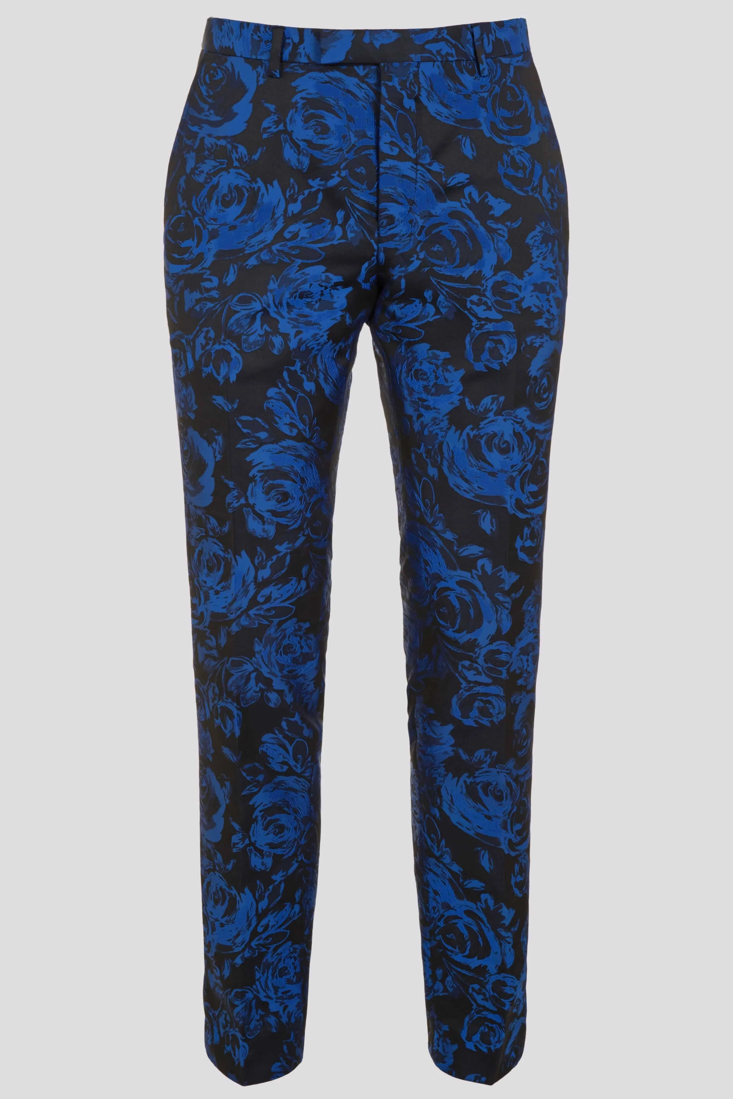 Machine Fit Ersat Skinny Fit Blue Floral Tuxedo Trousers