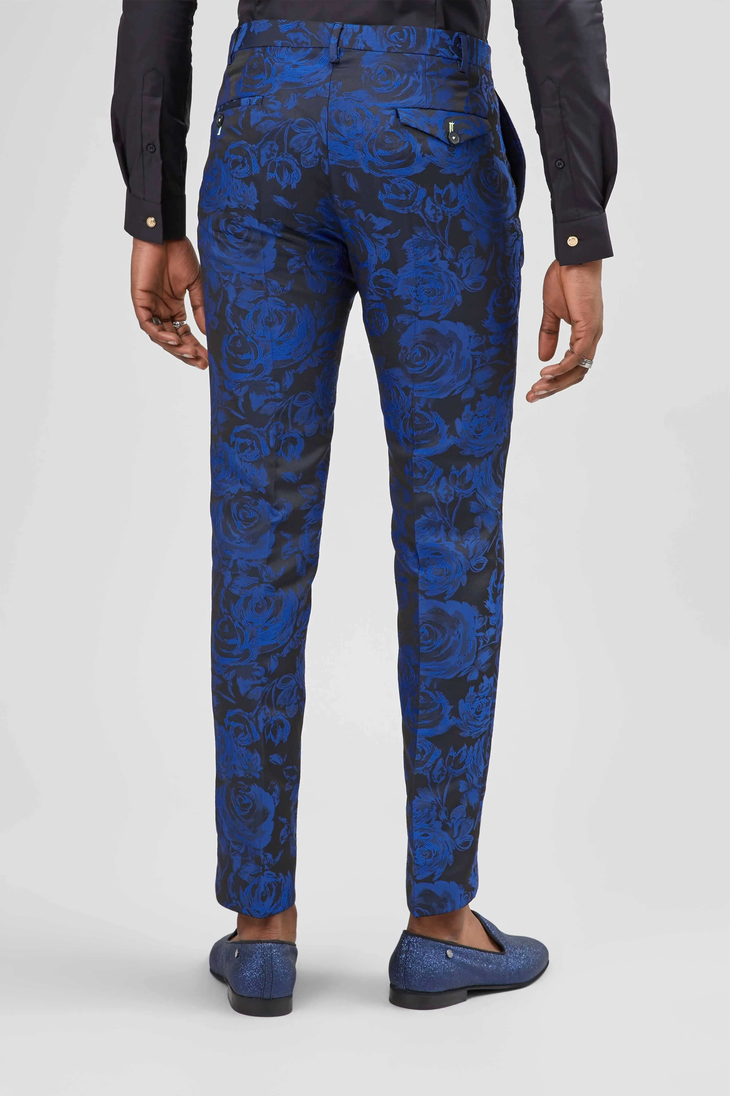 Ersat Skinny Fit Blue Floral Tuxedo Trousers DurableWeave Japan Neat