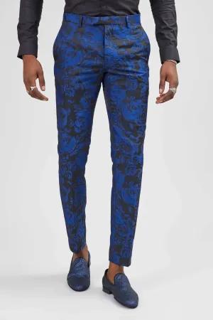 Comfortable Jacket Ersat Skinny Fit Blue Floral Tuxedo Trousers