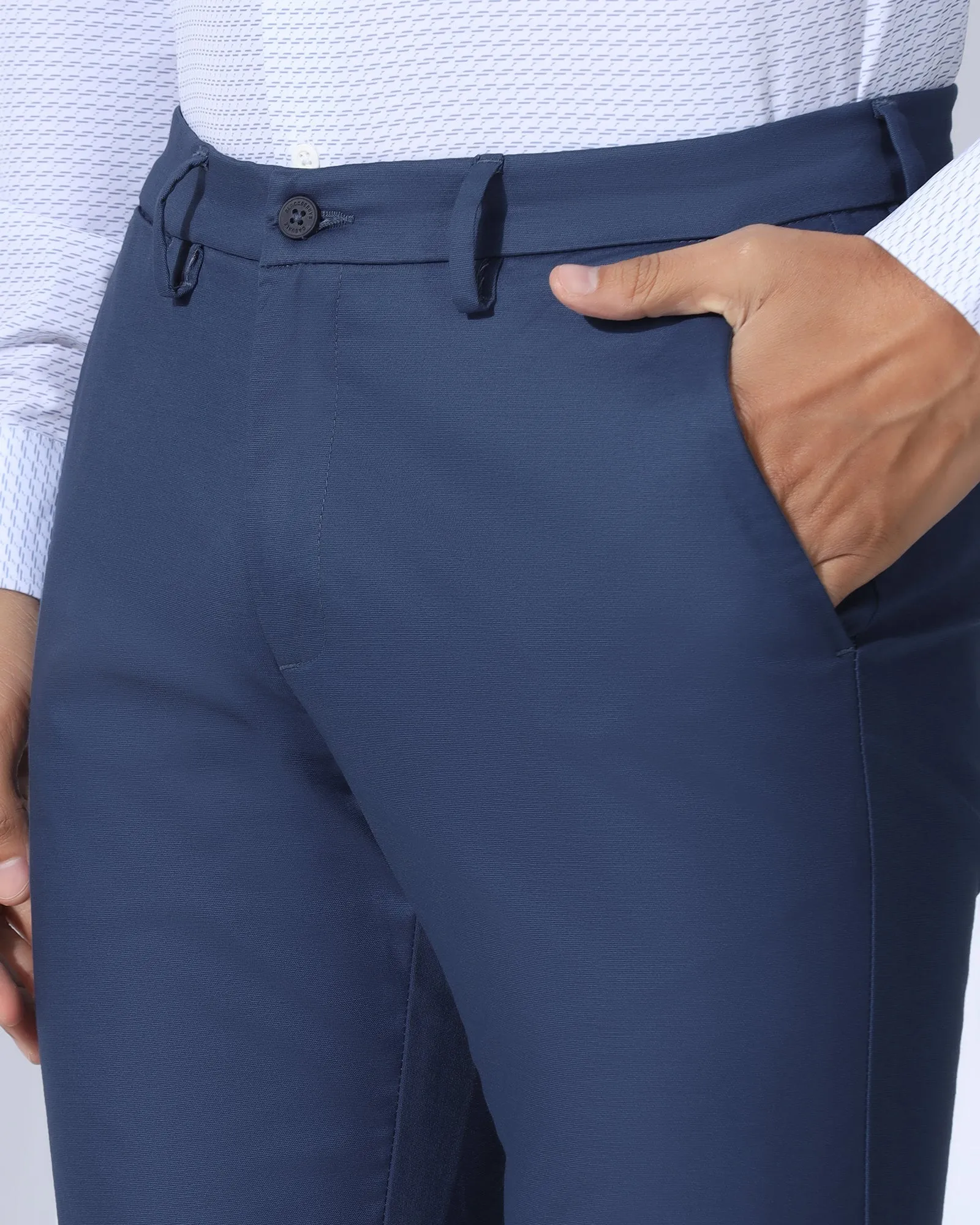 Slim Comfort B-95 Casual Blue Solid Khakis - Androit Comfort Stretch Flexible shape