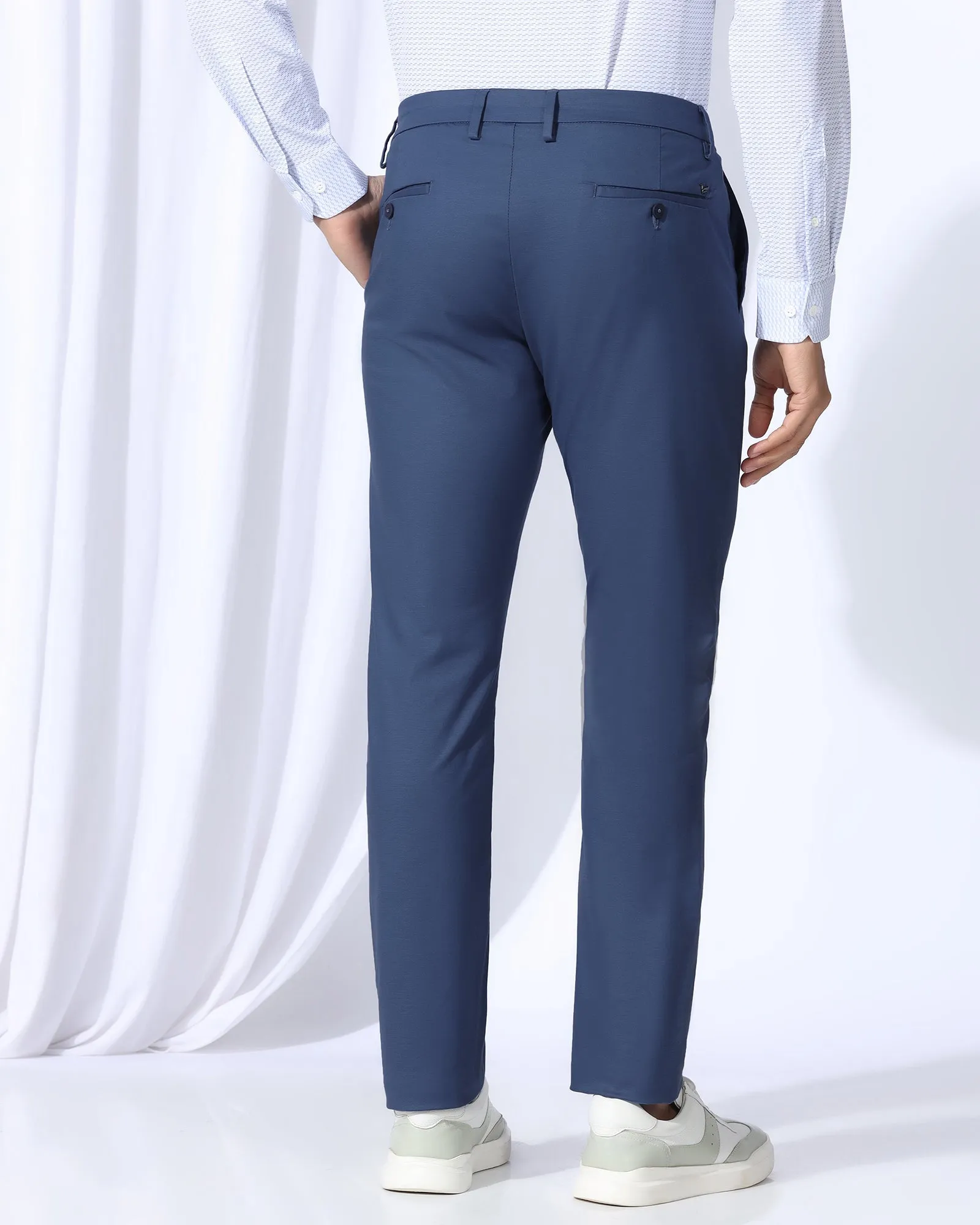 Slim Comfort B-95 Casual Blue Solid Khakis - Androit Work Friendly WrinkleFreeFinish