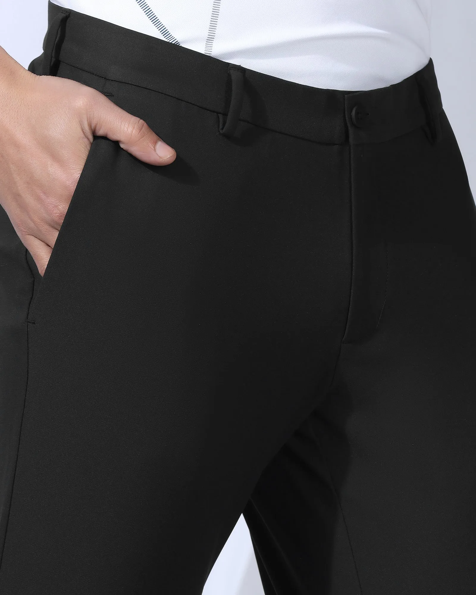 TechPro Slim Fit B-91 Casual Black Solid Khakis - Gary Daily Style LowProfileWaistband