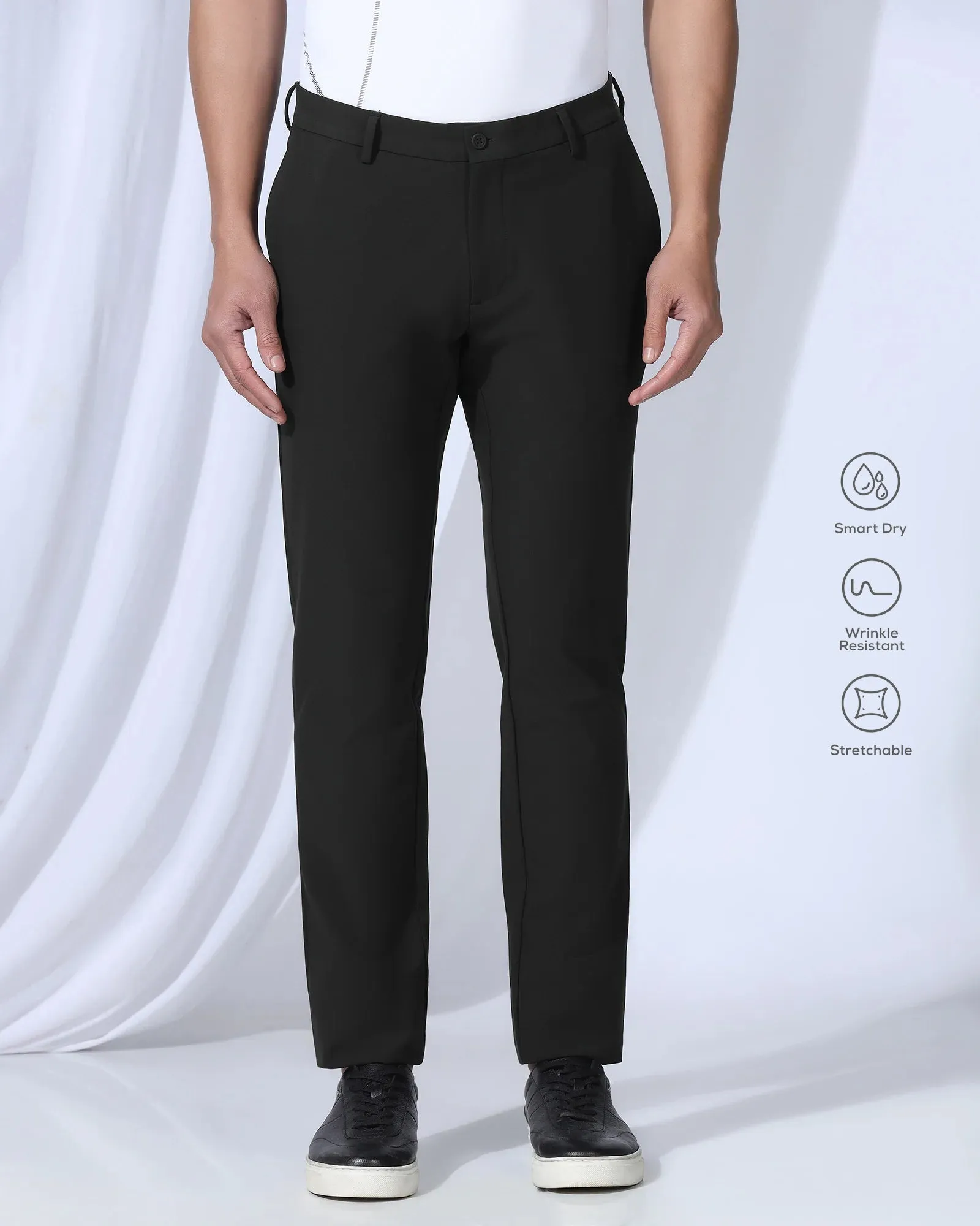 luxe feel TechPro Slim Fit B-91 Casual Black Solid Khakis - Gary