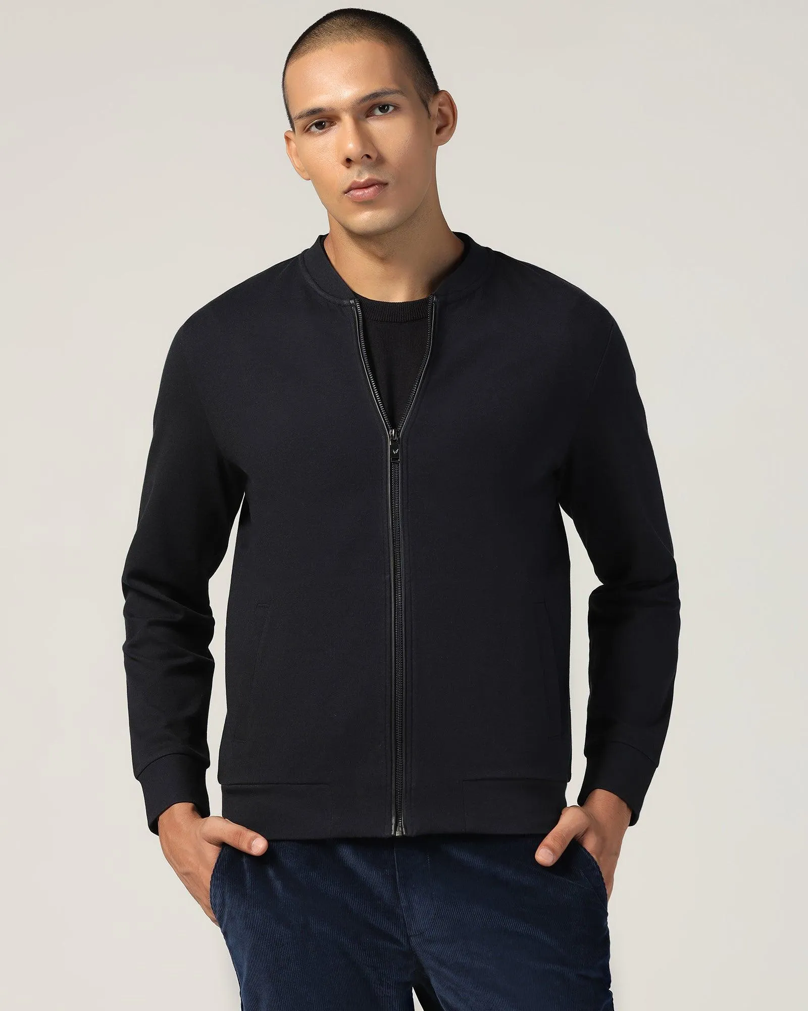 FlexibleFit Mediterranean Air Bomber Neck Navy Solid Sweatshirt - Boris