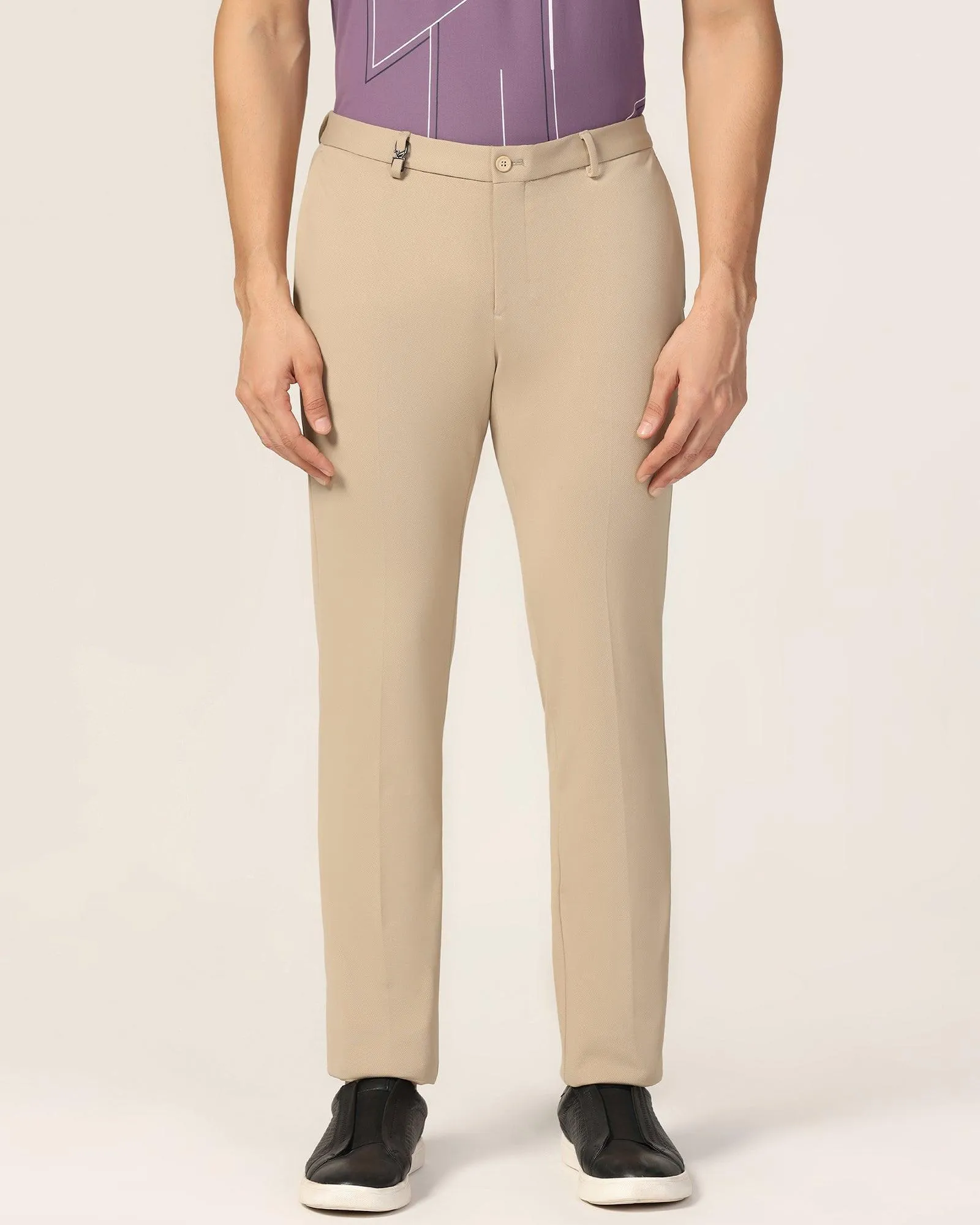 TechPro Super Slim Phoenix Formal Beige Textured Trouser - Meteor HighWaistSupport