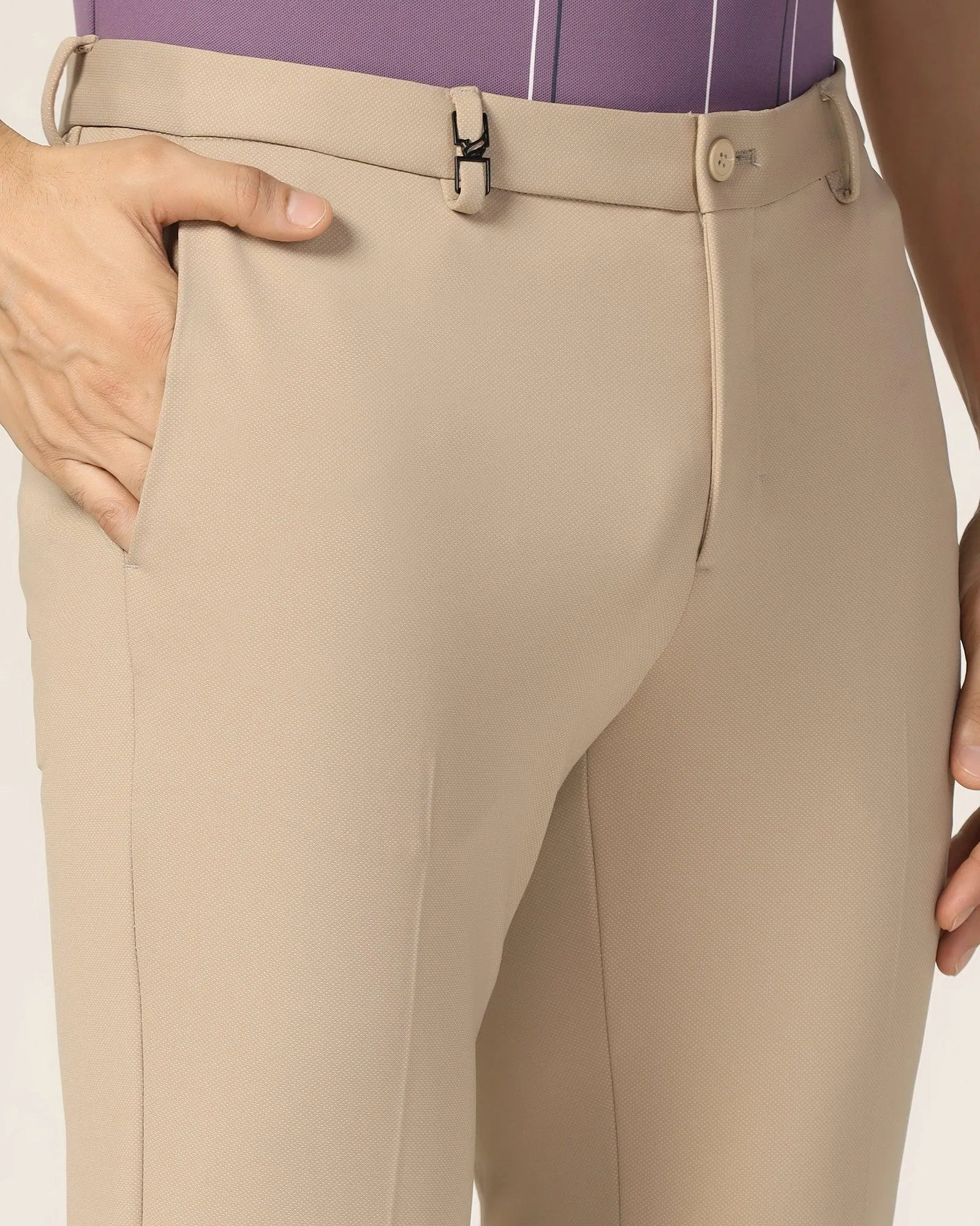 Comfy Essentials Wear TechPro Super Slim Phoenix Formal Beige Textured Trouser - Meteor