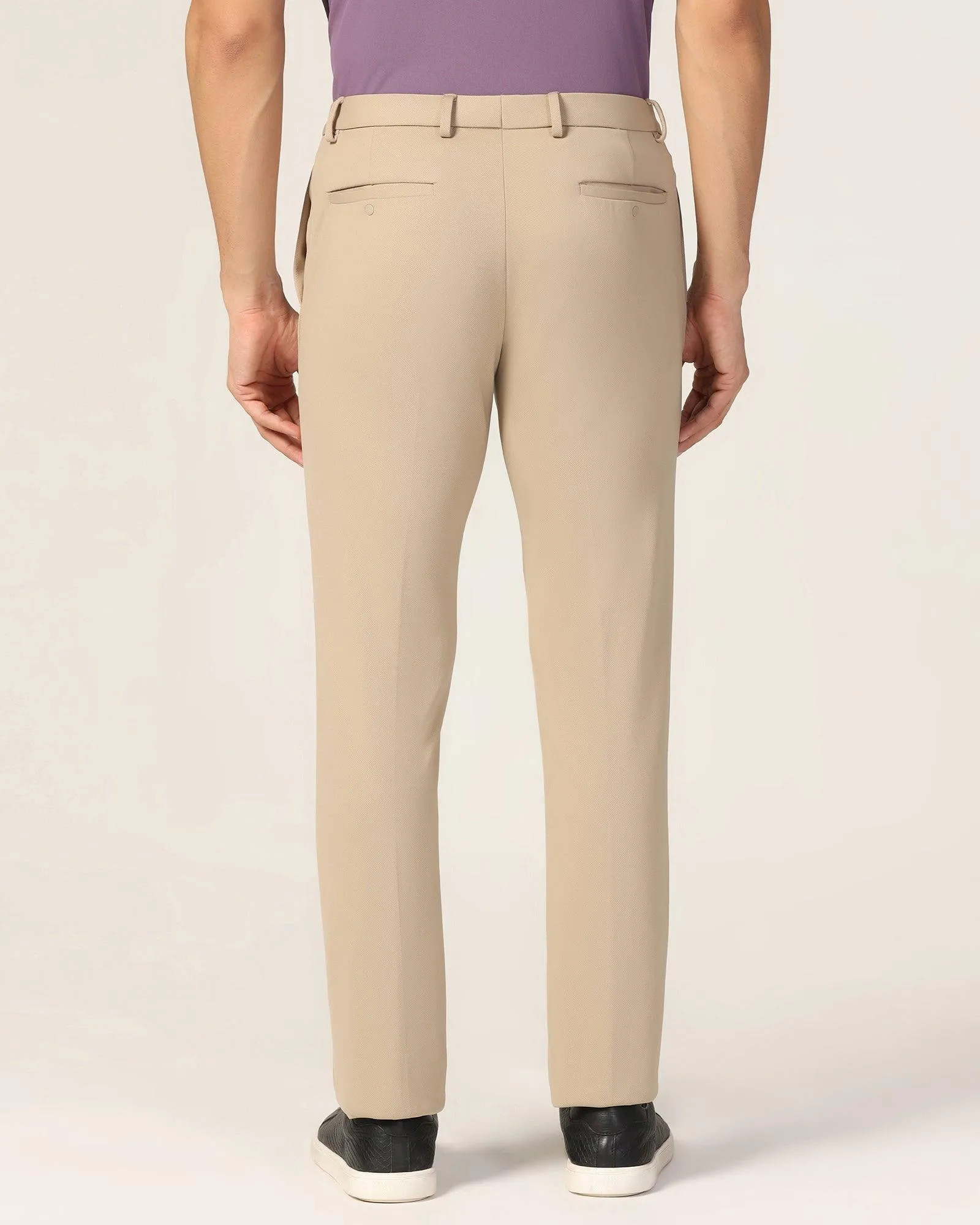 Smart Comfort Fashion Fit TechPro Super Slim Phoenix Formal Beige Textured Trouser - Meteor