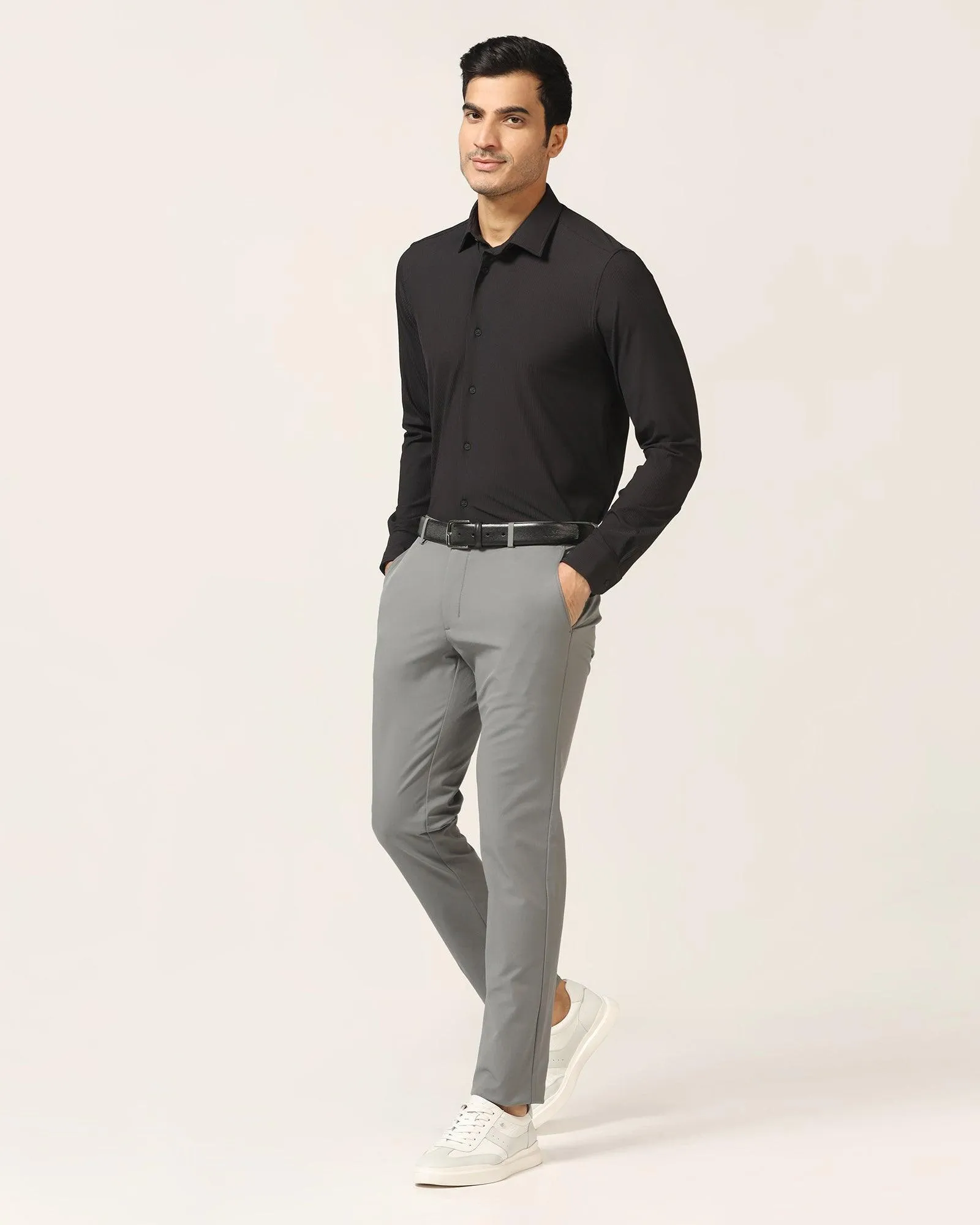 TechPro Slim Fit B-91 Casual Dark Grey Solid Khakis - Borros Full Flex Performance Ready