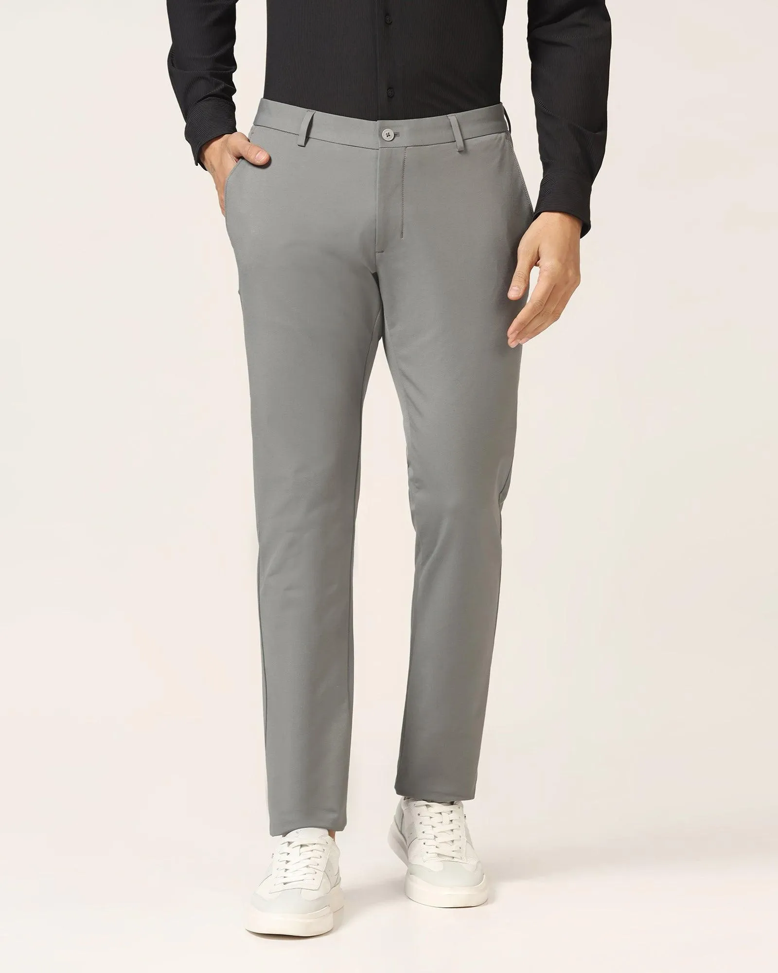 TechPro Slim Fit B-91 Casual Dark Grey Solid Khakis - Borros Smart Fit Performance Layer