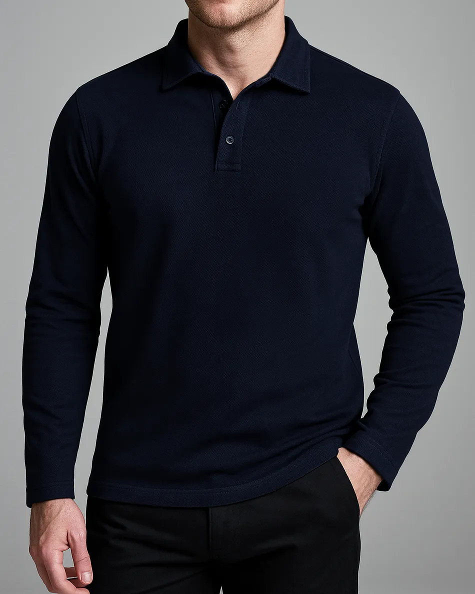 EZS Aria Navy Long Sleeve Polo Casual Elegance