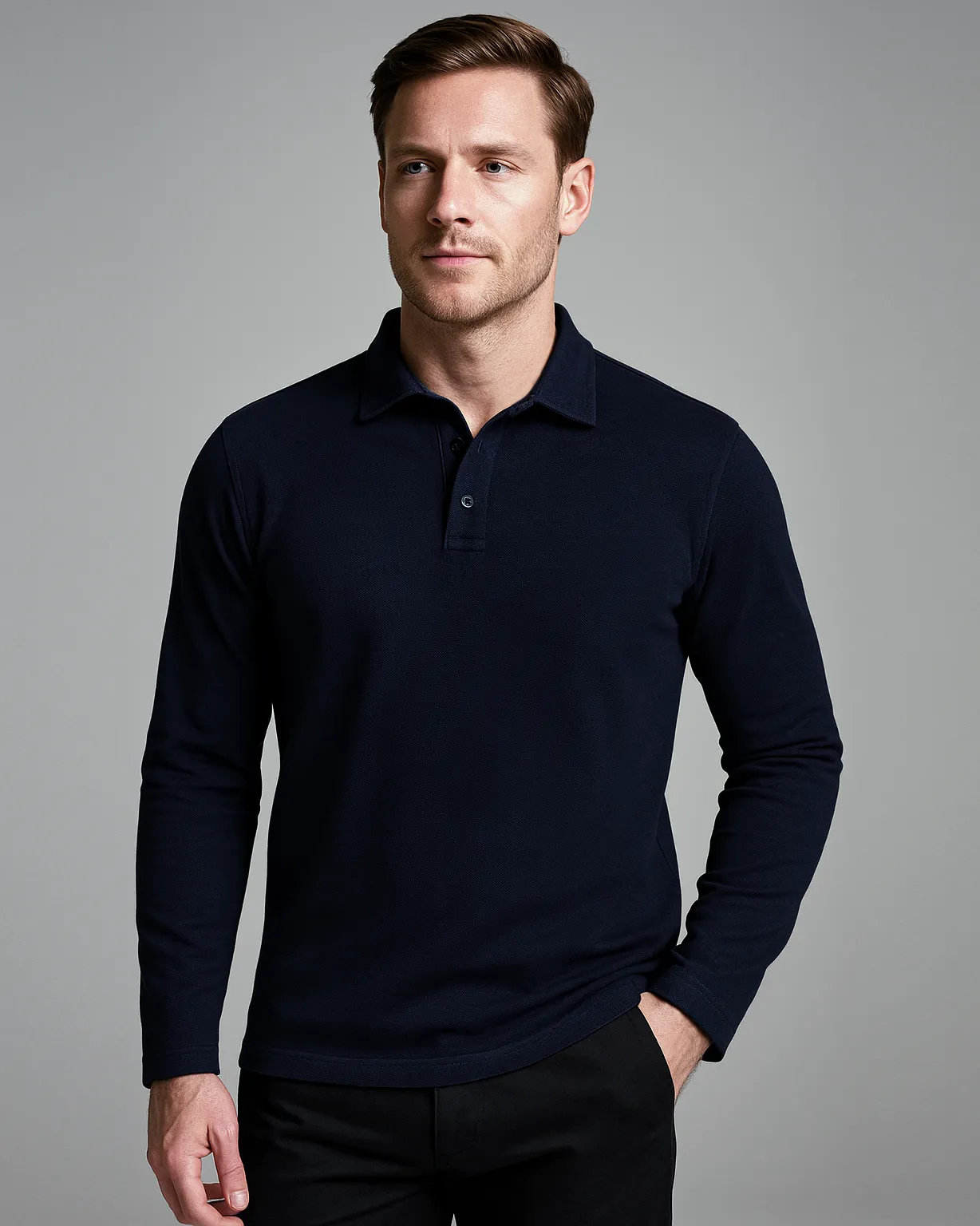 EZS Aria Navy Long Sleeve Polo Stylish Fit Spring Collection