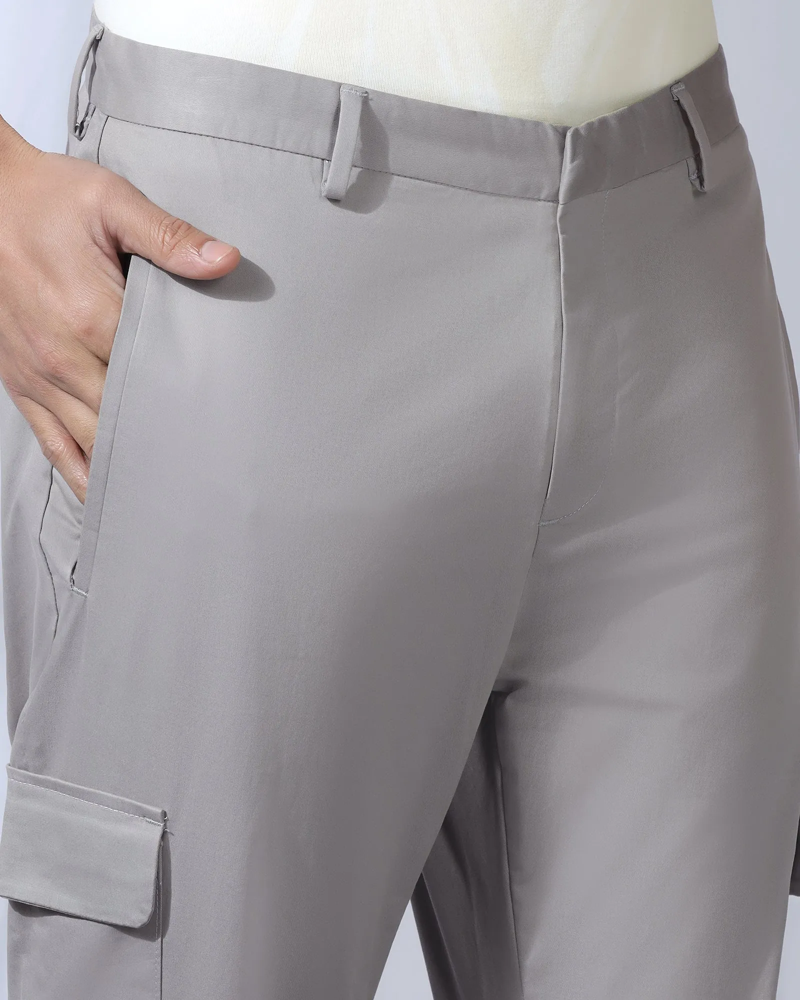 Compact Storage Sneaker Fit Casual Grey Solid Khakis - Lite