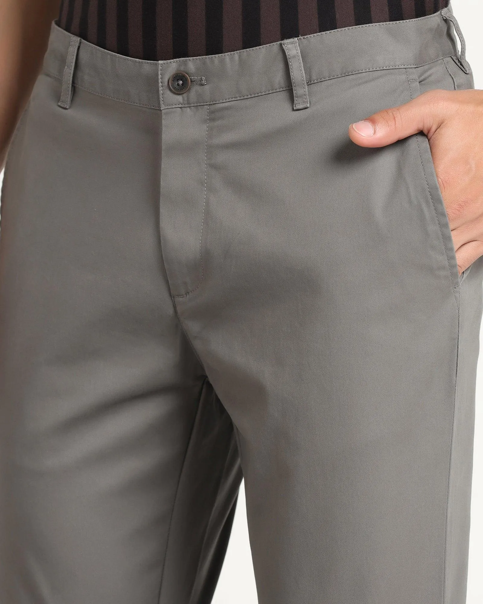 Slim Comfort B-95 Casual Dark Grey Solid Khakis - Lab Curved Waistline