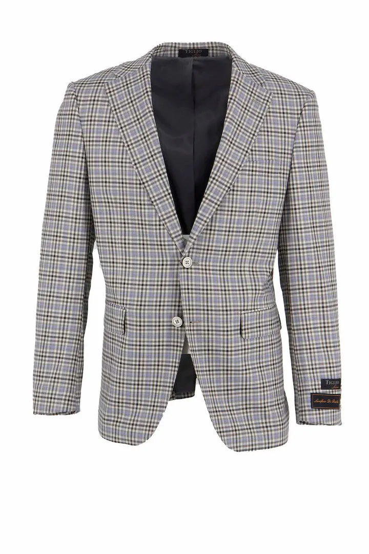 Compression Layer Thermal Lining Tech Tiglio Luxe Tan With Light Blue Windowpane Dolcetto Modern Fit, Pure Wool Jacket TL8227