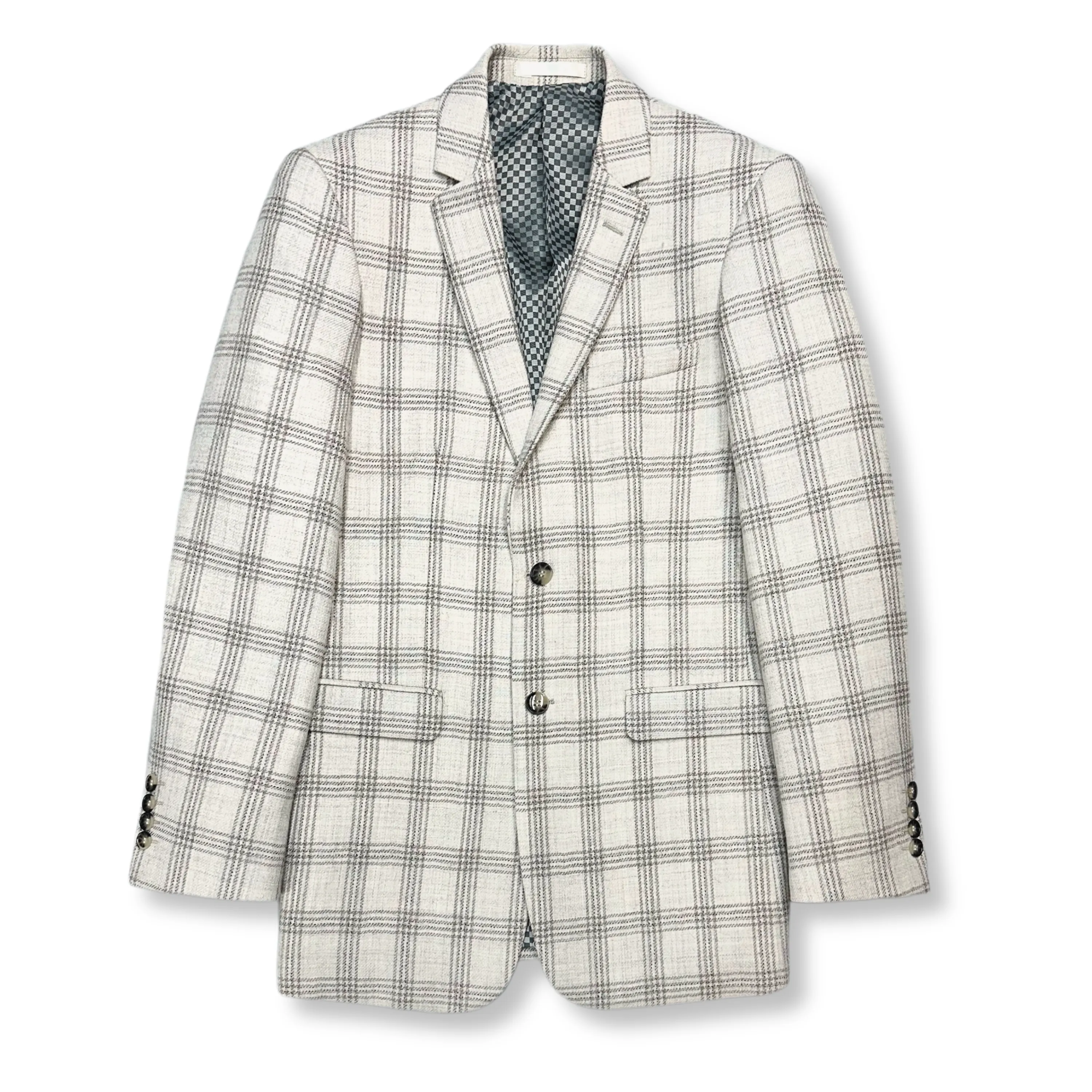 Geoffrey Plaid Wool Sport Coat RubberizedButtonClosures