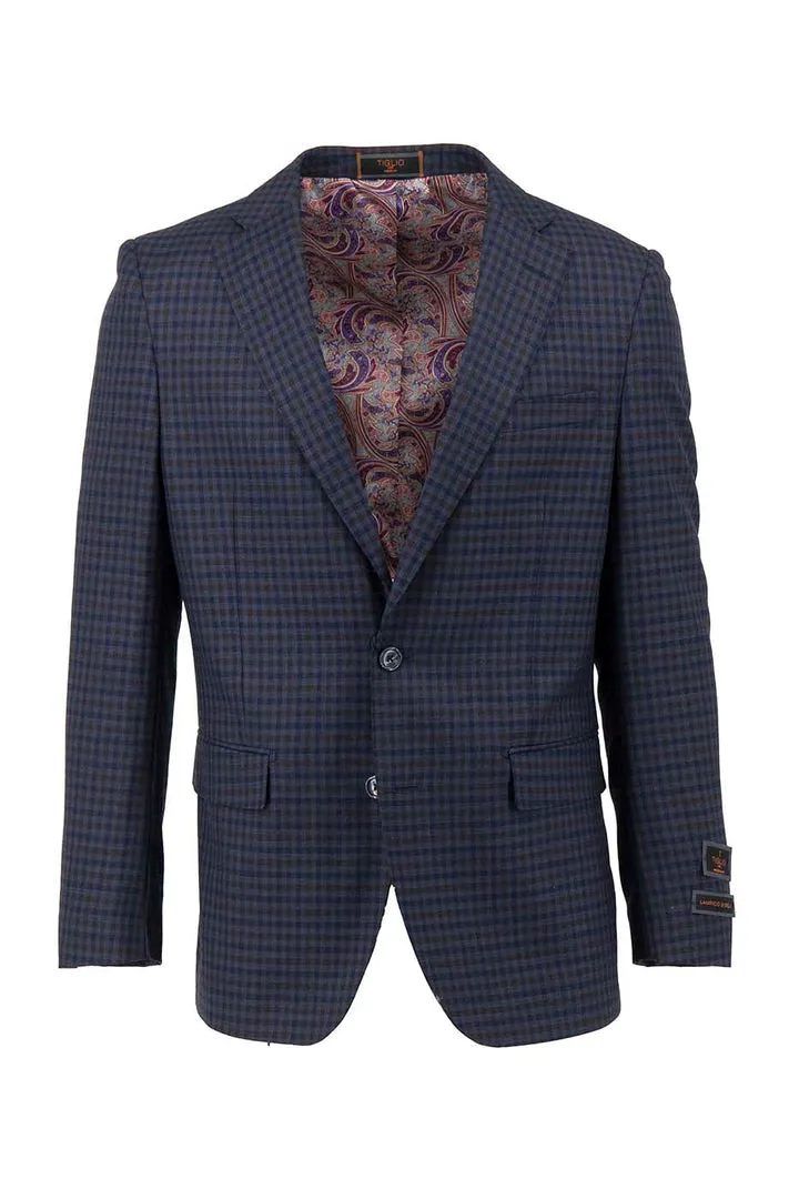 Logo Free Style Tiglio Luxe Navy and Brown Check Dolcetto Modern Fit, Pure Wool Jacket TL7549