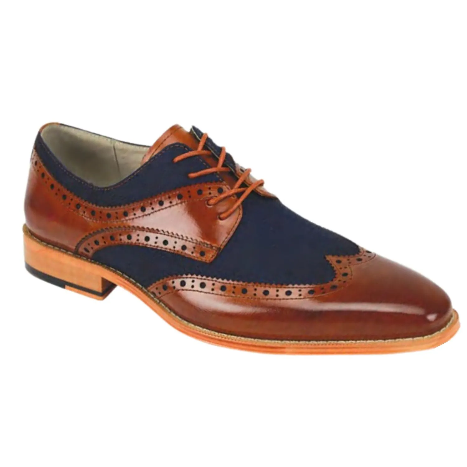 Dual Tone Outfit Key Luxe Linen & Leather Classics - Whisky & Navy Wingtip Lace Shoes with Linen Upper