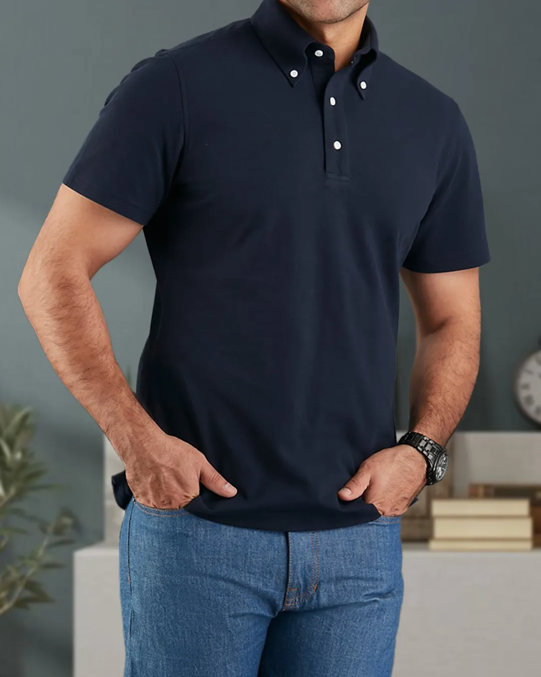 Weekend Look DoubleStitched Seams Navy Polo T-Shirt