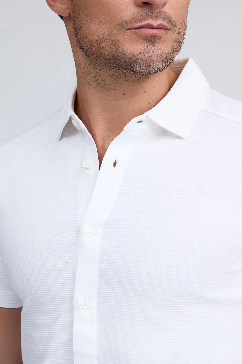 Textured SS Button-down Shirt - White Lake Mood AntibacterialMaterial