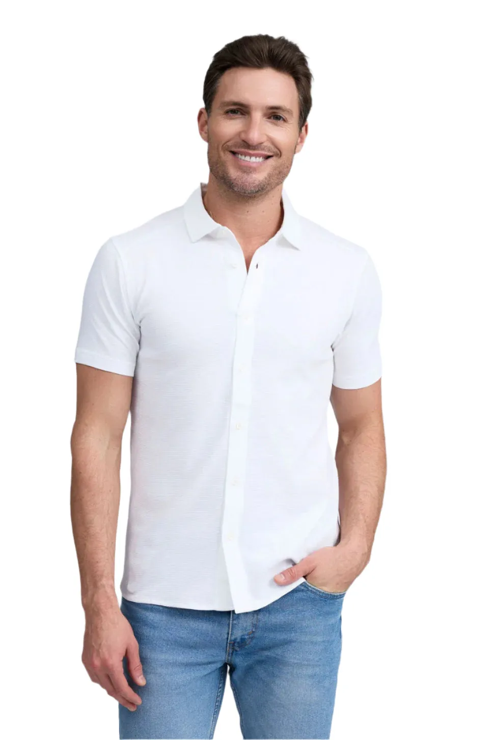 Textured SS Button-down Shirt - White Active Wear