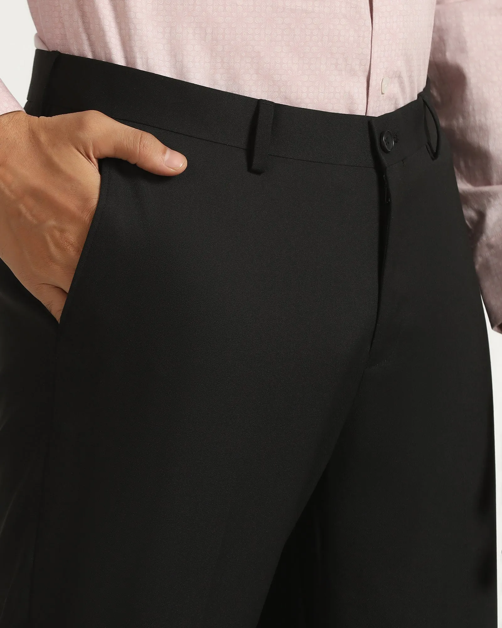 Straight B-90 Formal Black Solid Trouser - Musk Relax Mode Flex Fit Design