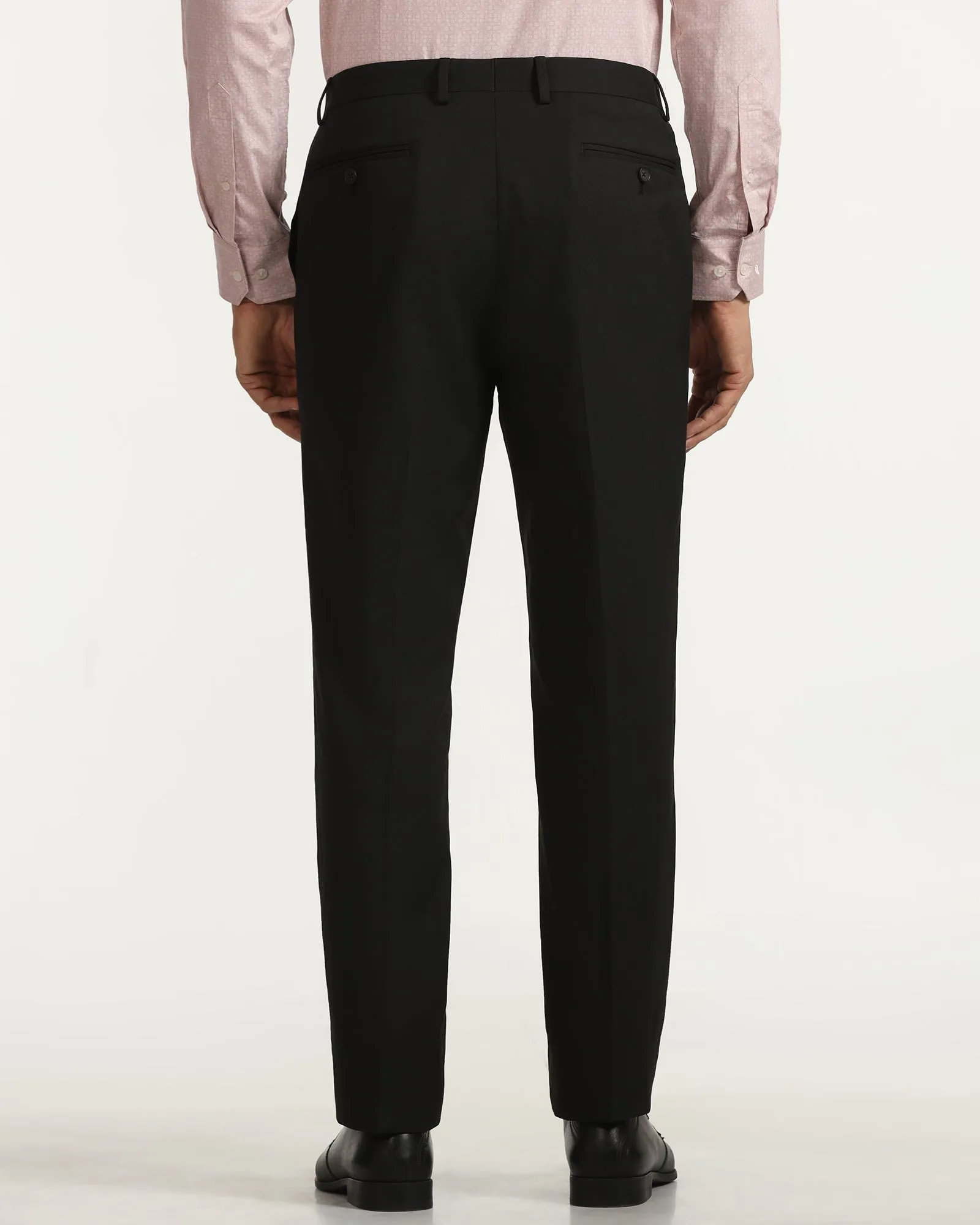 Fitted Style Straight B-90 Formal Black Solid Trouser - Musk