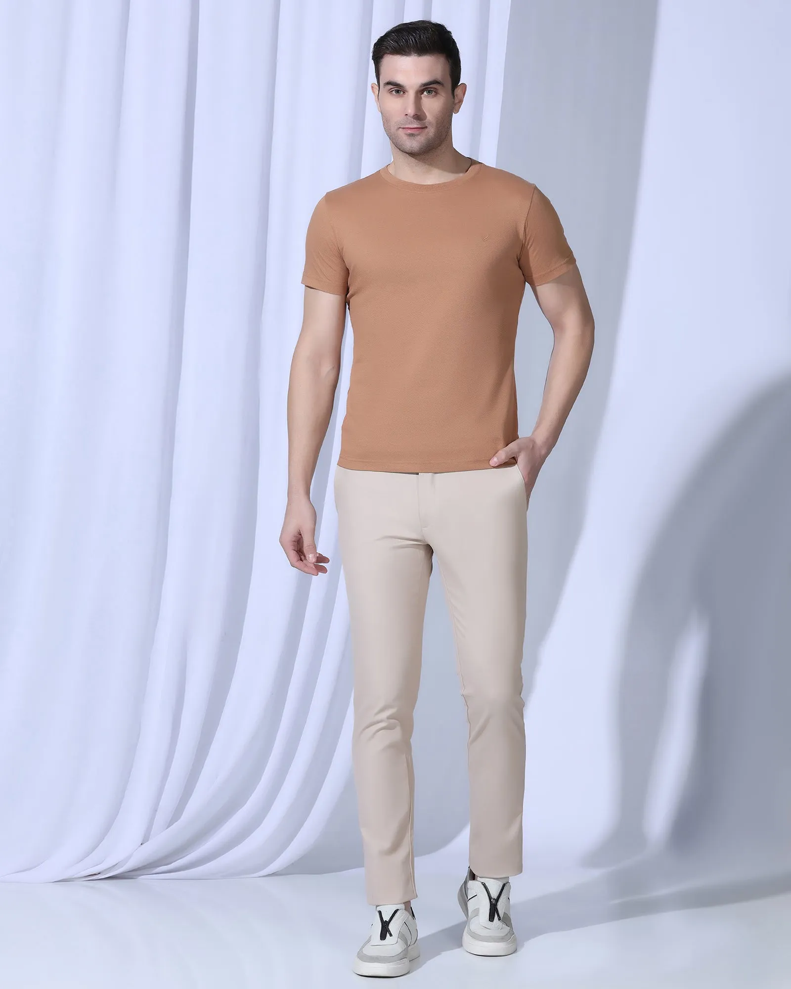 Slim Fit B-91 Casual Beige Textured Khakis - Kary Light Fit Wear Breathable Comfort Fit