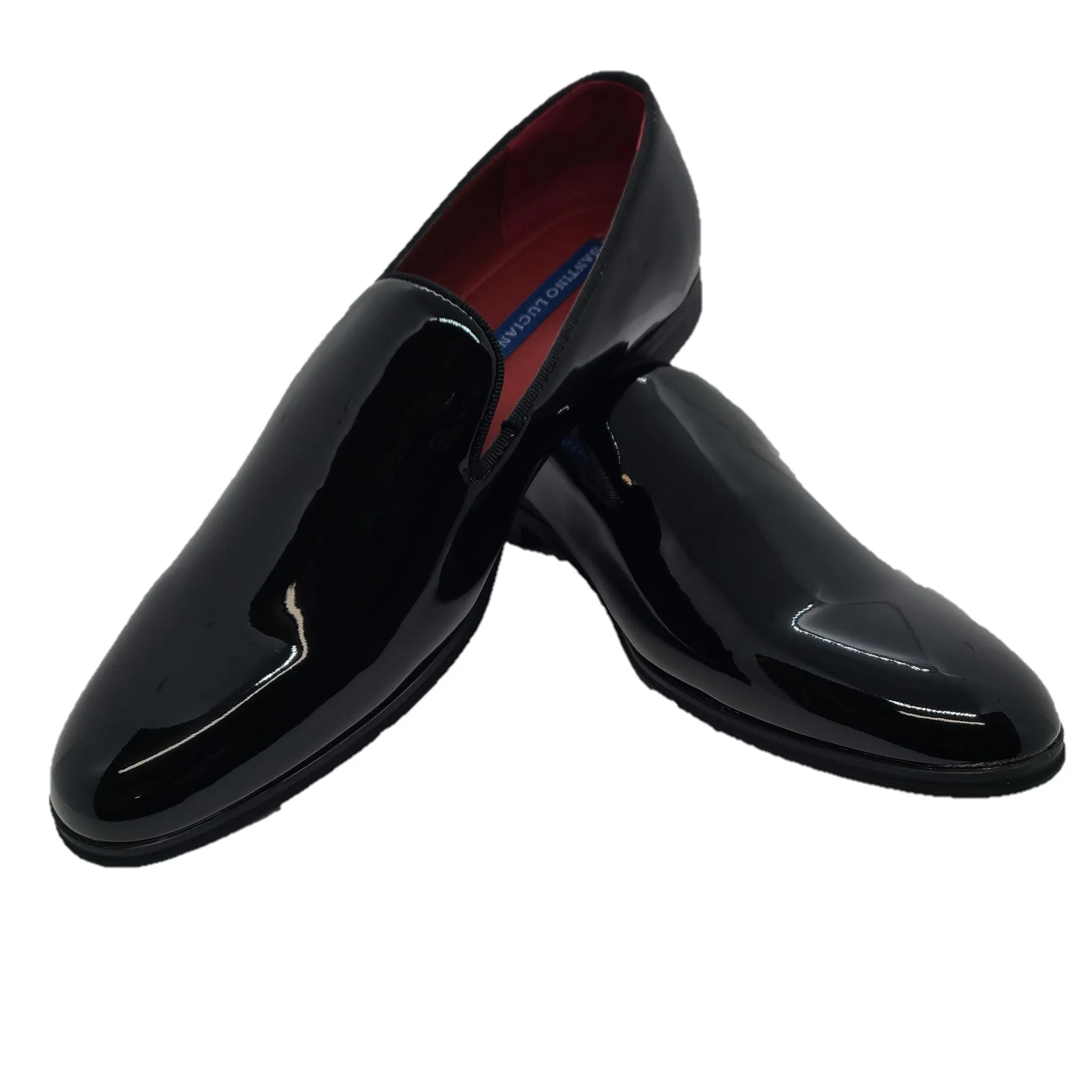 Active Energy Walk Black Patent Slip on Tuxedo Shoes