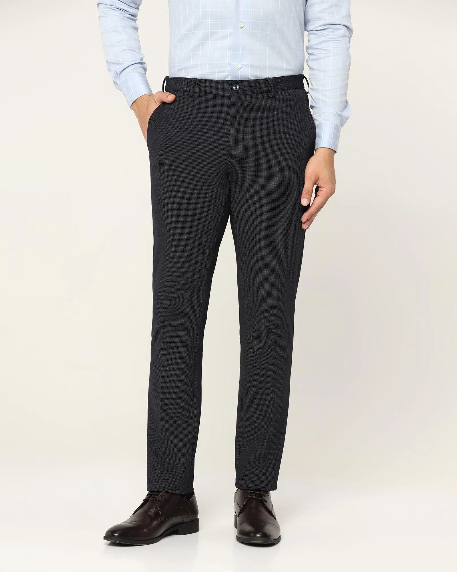 Slim Fit B-91 Formal Navy Textured Trouser - Reader Elastic Cuff luxe feel