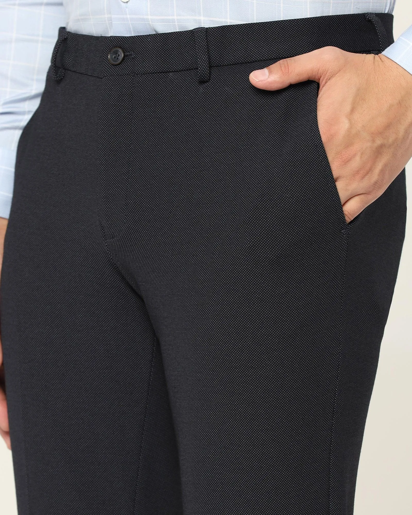 Slim Fit B-91 Formal Navy Textured Trouser - Reader UVProtectiveLayer Moisture Lock Technology