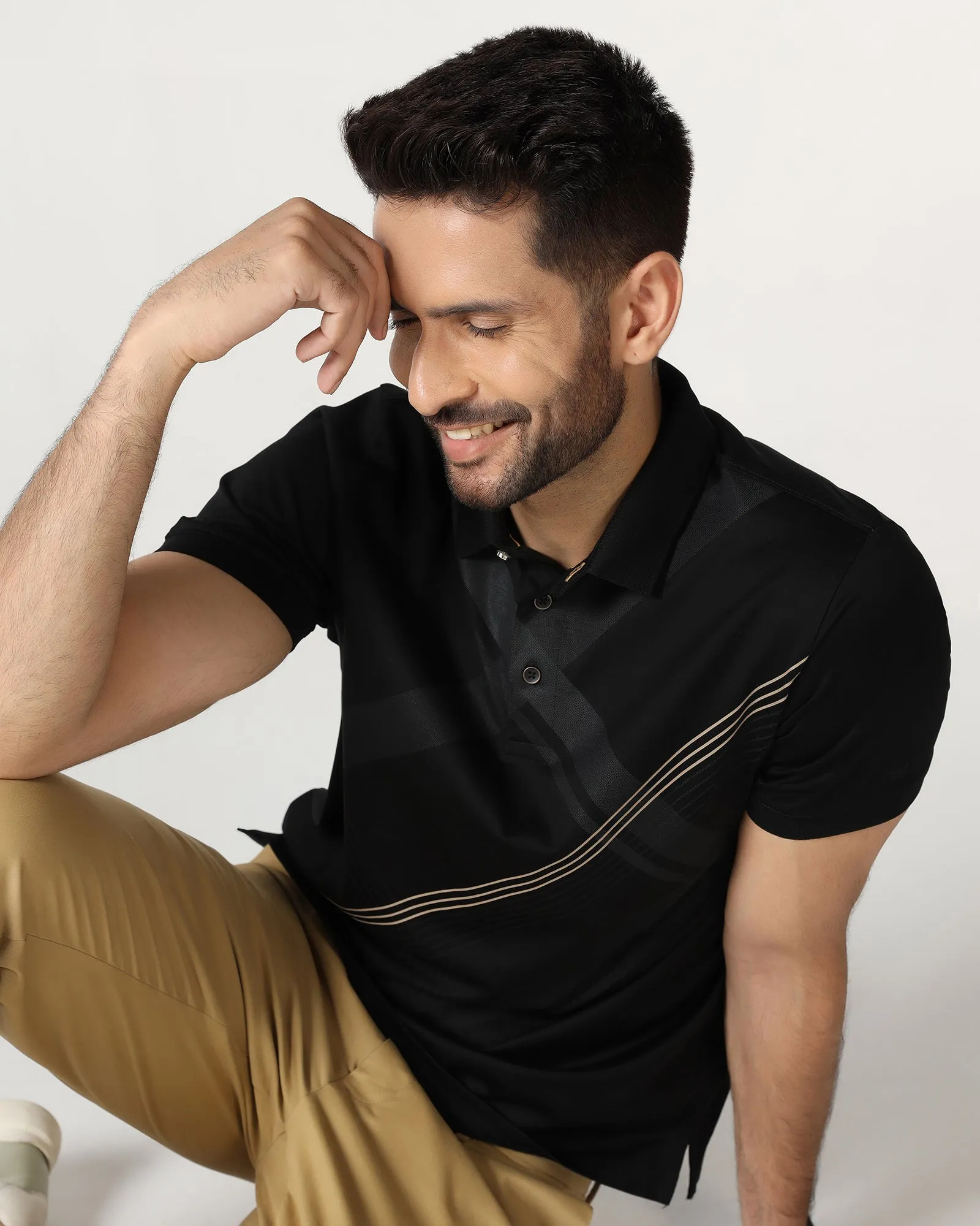 Black Printed Polo - Kenny Relaxed Layering Effortless Style