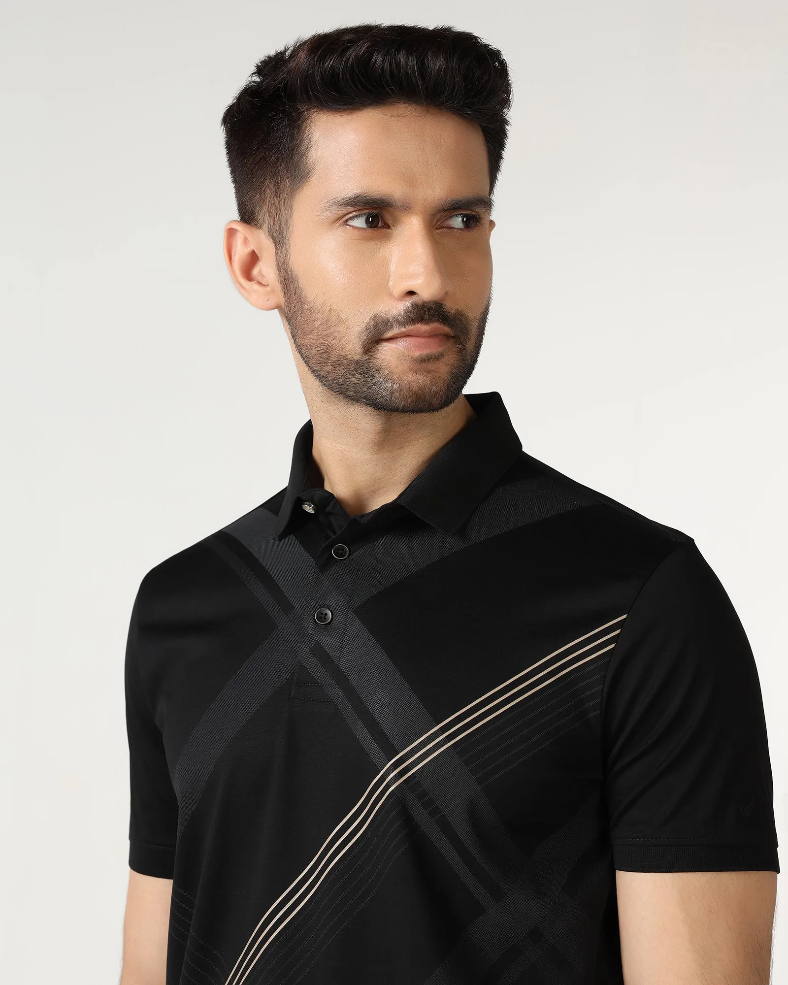 Stylish Vibe Black Printed Polo - Kenny
