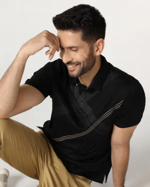 Black Printed Polo - Kenny Relaxed Layering Effortless Style
